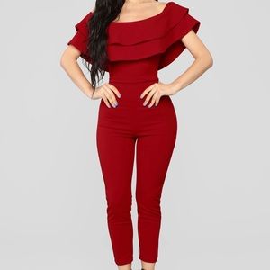 Red ruffled jumpsuit